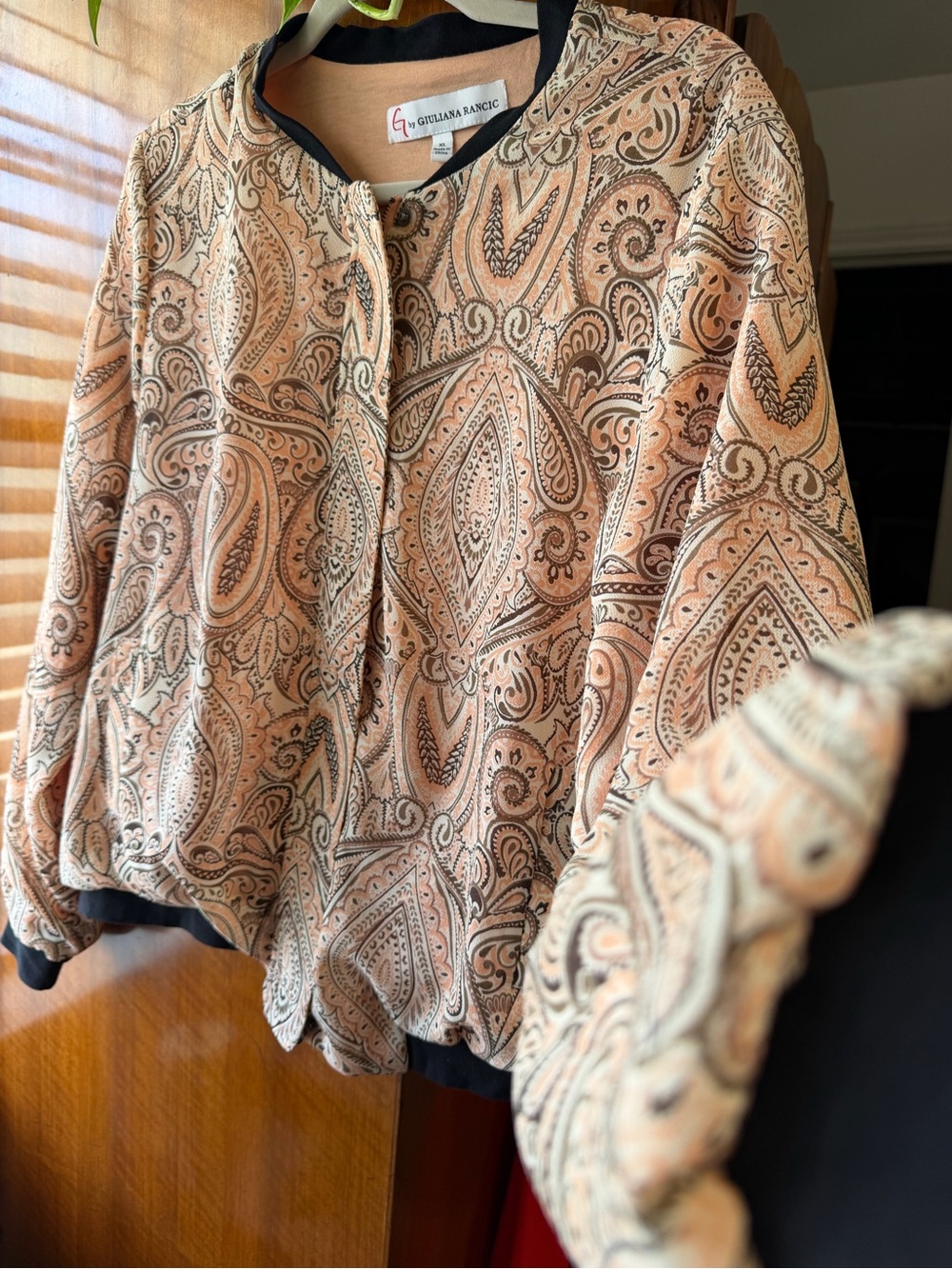 G by Giuliana Rancic Paisley Zip Jacket XL Peach Brown Black